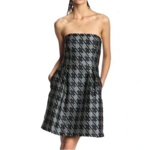 Trina Turk Houndstooth Dress Black White & Teal Elegant Strapless Dress Size 6